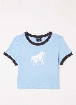 Obey Jongens T-shirt met logoprint in de kleur Blauw, maat: XS