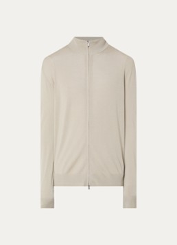 Boggi Milano Heren Fijngebreid vest van wol met opstaande kraag in de kleur Beige