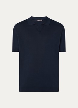 Boggi Milano Heren Fijngebreide regular fit polo in zijdeblend in de kleur Donkerblauw
