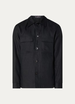 Boggi Milano Heren Regular fit overshirt van linnen met borstzakken in de kleur Zwart