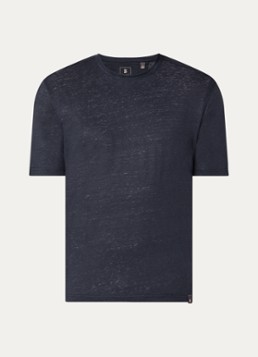 Boggi Milano Heren T-shirt in linnenblend met ronde hals in de kleur Donkerblauw