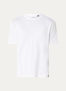 Boggi Milano Heren T-shirt in linnenblend met ronde hals in de kleur Wit