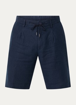 Boggi Milano Heren Straight fit korte broek van linnen met steekzakken in de kleur Donkerblauw