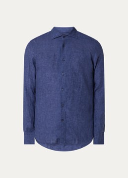 Boggi Milano Heren Regular fit overhemd van linnen in de kleur Donkerblauw