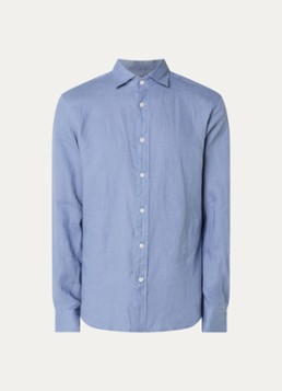 Boggi Milano Heren Regular fit overhemd van linnen in de kleur Blauw