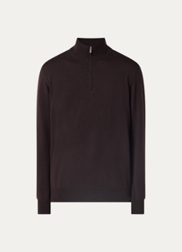 Boggi Milano Heren Fijngebreide pullover van wol met halve rits in de kleur Donkerbruin