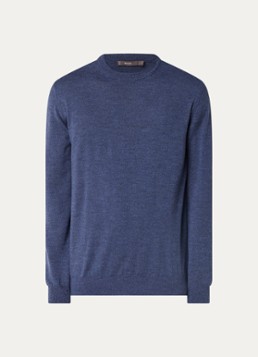 Boggi Milano Heren Fijngebreide pullover van wol met ronde hals in de kleur Kobaltblauw