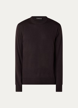 Boggi Milano Heren Fijngebreide pullover van wol in de kleur Donkerbruin
