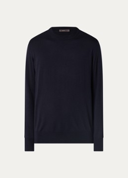 Boggi Milano Heren Fijngebreide pullover van wol met ronde hals in de kleur Donkerblauw