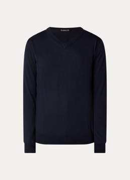 Boggi Milano Heren Fijngebreide pullover van wol in de kleur Donkerblauw