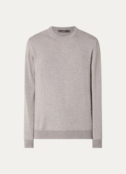 Boggi Milano Heren Fijngebreide pullover van wol met ronde hals in de kleur Lichtgrijs