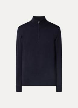 Boggi Milano Heren Fijngebreide pullover met halve rits in de kleur Donkerblauw