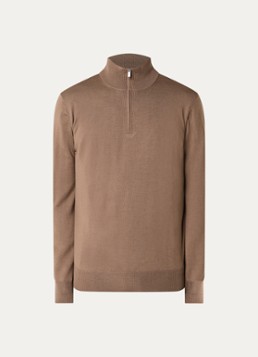 Boggi Milano Heren Fijngebreide pullover van wol met halve rits in de kleur Lichtbruin