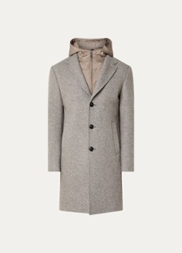 Boggi Milano Heren Mantel in wolblend met uitneembare voering in de kleur Taupe