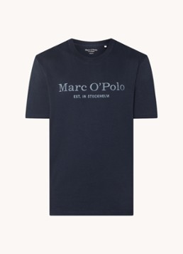 Marc O'Polo Heren T-shirt van katoen met logo in de kleur Indigo