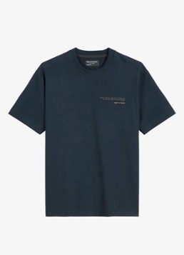 Marc O'Polo Heren T-shirt met logo- en backprint in de kleur Donkerblauw