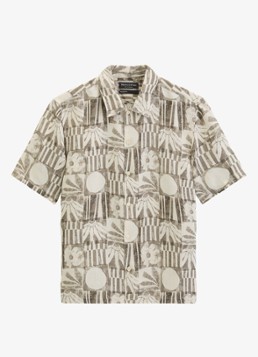 Marc O'Polo Heren Overhemd van linnen met grafische print in de kleur Light Brown/2094