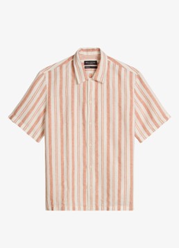 Marc O'Polo Heren Overhemd in linnenblend met streepprint in de kleur Medium Orange 39-9467 / Oranje