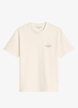 Marc O'Polo Heren T-shirt met logo- en backprint in de kleur Gebroken wit