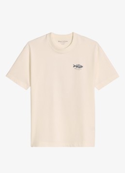 Marc O'Polo Heren T-shirt met logo- en backprint in de kleur Creme