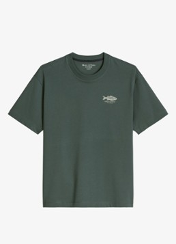 Marc O'Polo Heren T-shirt met logo- en backprint in de kleur Donkergroen