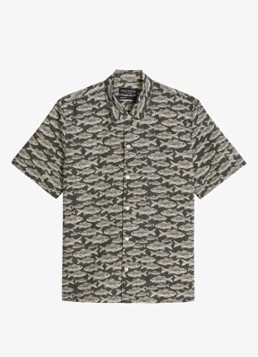 Marc O'Polo Heren Blouse van katoen met print in de kleur Bright Green_Multi_13-3675 / Groen