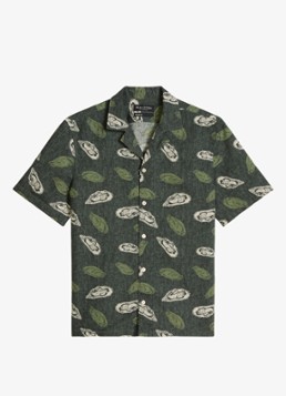 Marc O'Polo Heren Blouse van katoen en linnen met print in de kleur Dark Green_Multi_05-3062 / Groen