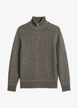 Marc O'Polo Heren Grofgebreide trui met halve rits in wolblend in de kleur Bruin
