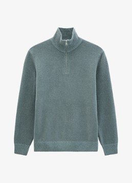 Marc O'Polo Heren Fijngebreide trui met halve rits in de kleur Blauw