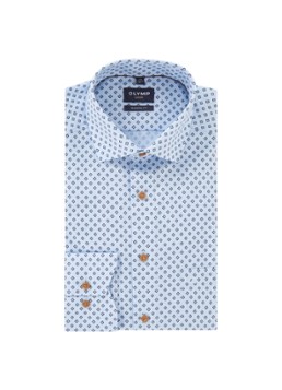 Olymp Heren Luxor modern fit overhemd met print en borstzak in de kleur Blauwgrijs, maat: 38
