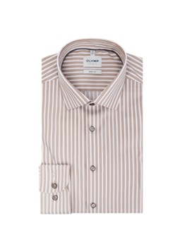 Olymp Heren Level 5 slim fit strijkvrij overhemd met streepprint in de kleur Beige, maat: 38