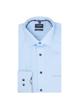 Olymp Heren Luxor regular fit strijkvrij overhemd met microdessin in de kleur Lichtblauw, maat: 45