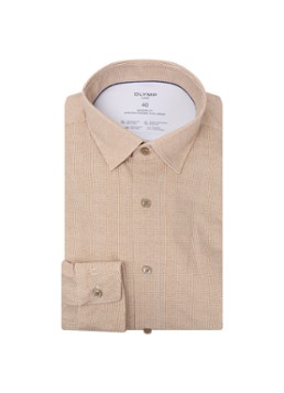 Olymp Heren Regular Fit overhemd met microdessin in de kleur Beige, maat: 44