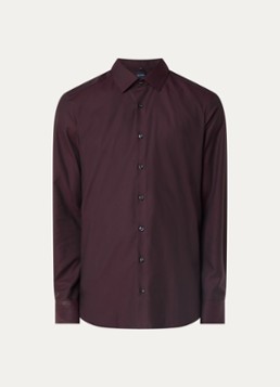 Olymp Heren Regular fit overhemd met microdessin in de kleur Bordeauxrood, maat: 43