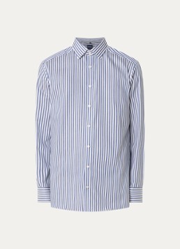 Olymp Heren Luxor regular fit overhemd met streepprint in de kleur Donkerblauw, maat: 45