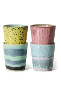 HKliving 70s Ceramics mok set van 4 Blauw - Deal