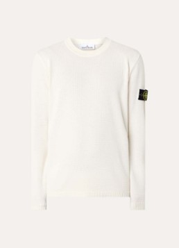 Stone Island Heren 64011 fijngebreide trui met logoborduring in de kleur Ivoor, maat: L