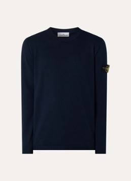 Stone Island Heren 64011 fijngebreide trui met logoborduring in de kleur Donkerblauw, maat: L