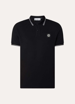 Stone Island Heren S0018 slim fit polo van piqué katoen met logoborduring in de kleur Zwart, maat: M