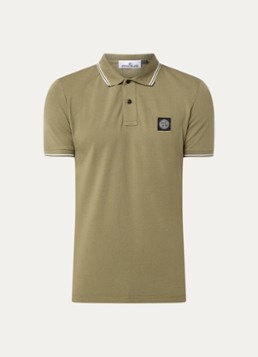 Stone Island Heren S0018 slim fit polo van piqué katoen met logoborduring in de kleur Mosgroen, maat: S