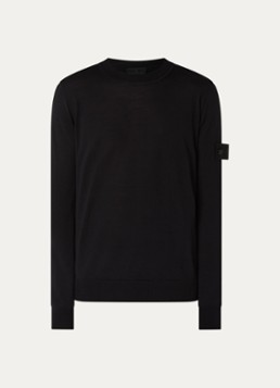 Stone Island Heren 00074 fijngebreide pullover van scheerwol met logo in de kleur Zwart, maat: XL