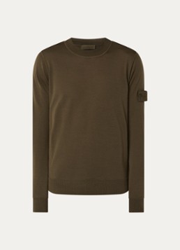 Stone Island Heren 00074 fijngebreide pullover van scheerwol met logo in de kleur Legergroen, maat: S