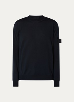 Stone Island Heren 00074 fijngebreide pullover van scheerwol met logo in de kleur Donkerblauw, maat: XL