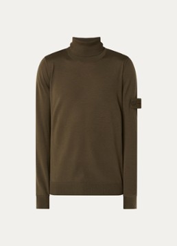 Stone Island Heren 00066 fijngebreide pullover van scheerwol met col in de kleur Legergroen, maat: L