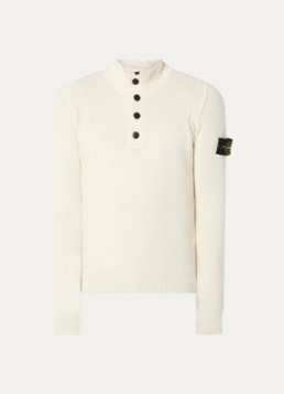 Stone Island Heren S00A3 fijngebreide trui in wolblend met logo in de kleur Ivoor, maat: S