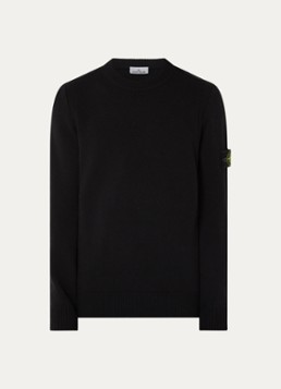 Stone Island Heren S00A3 fijngebreide trui in wolblend met logo in de kleur Zwart, maat: S