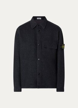 Stone Island Heren S0461 overshirt in wolblend met logo in de kleur Donkerblauw, maat: S