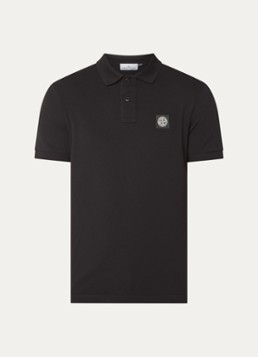 Stone Island Heren S0017 slim fit polo van piqué katoen met logo in de kleur Zwart, maat: S