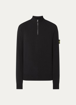 Stone Island Heren S00A1 fijngebreide pullover in wolblend met halve rits in de kleur Zwart, maat: M