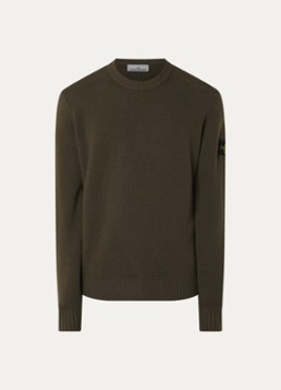 Stone Island Heren S01C4 grofgebreide trui van scheerwol met logo in de kleur Donkerbruin, maat: S